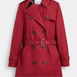 Coach Red Trench Coat with Belted Waist